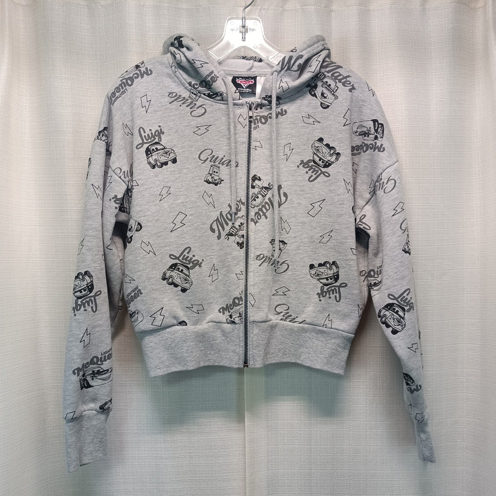 Disney Pixar Cars Kids Gray Full Zip Hoodie‎ All Over Print Lightning McQueen M